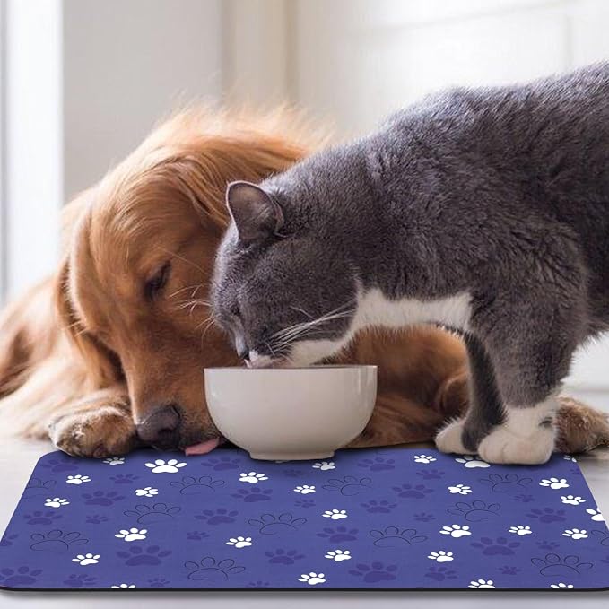 Dog Food Mat, Absorbent Water Bowl Mats Cat Pet Feeding Placemats Dark Blue 16 - Image 7