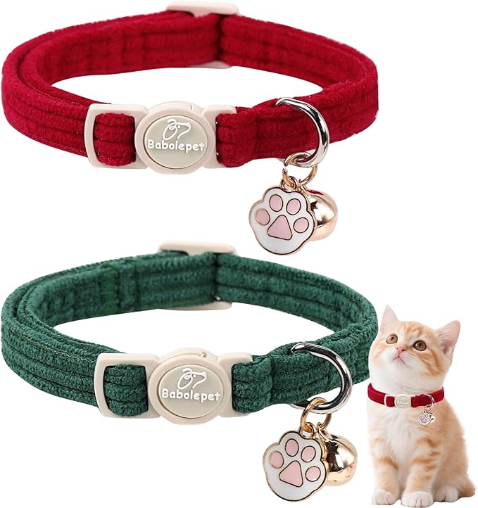 2 Pack Corduroy Cat Collars by Babolepet