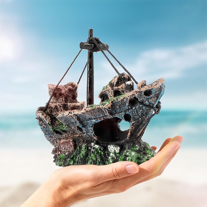 6 Pcs Aquarium Decor Set Shipwreck Decoration Little Diver Floating Fish Tank - Image 7