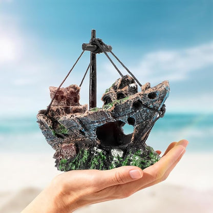 6 Pcs Aquarium Decor Set Shipwreck Decoration Little Diver Floating Fish Tank - Image 7