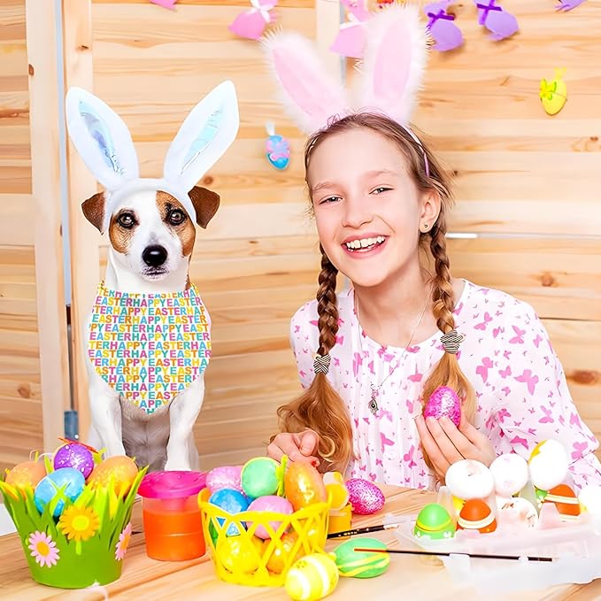 Easter Dog Bandana, 2 Pack Adjustable Holiday Party Pets Rabbit Easter Egg - Image 3
