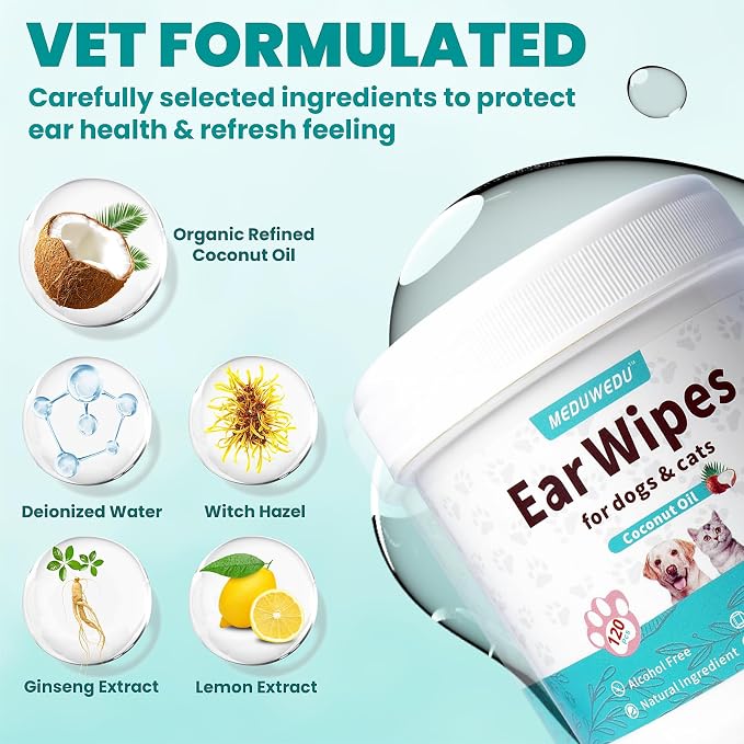 Ear Cleaner Wipes 120 Counts, Dog Ear Cleaner, Grooming Kit Care - Image 3