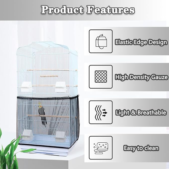 Bird Cage Seed Catcher, Bird Cage Net Cover Adjustable Bird Cage Netting Seed - Image 4