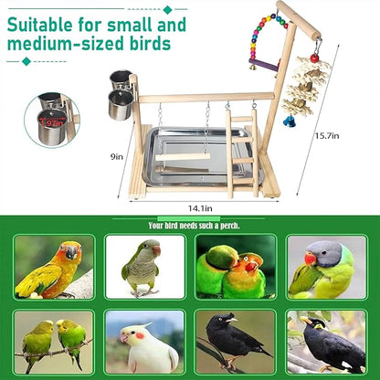 Hamiledyi Bird Playground Parrots Play Stand Natural Wooden Parrot Perch Gym - Image 7