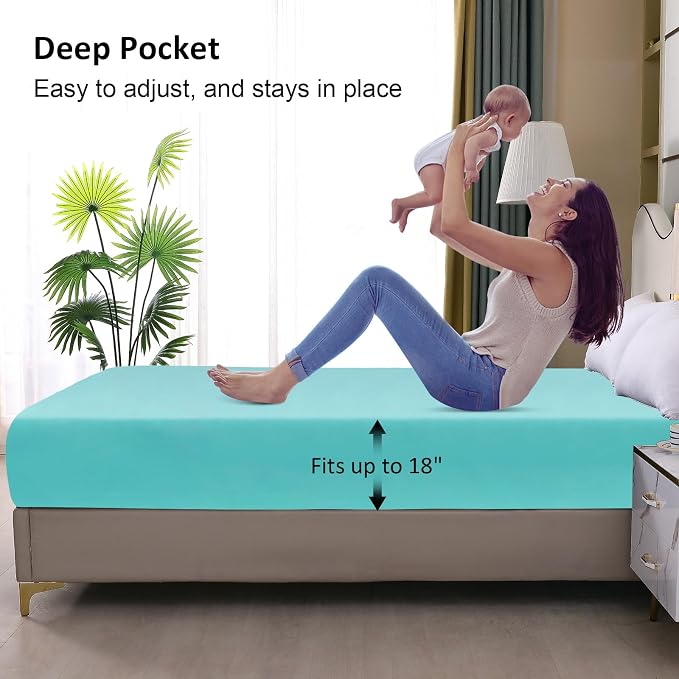 Waterproof Mattress Protector Full, Fitted Sheet Style Breathable Cooling - Image 4