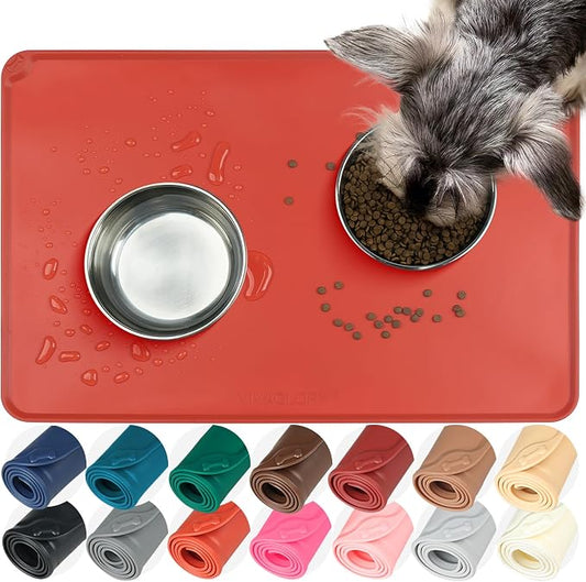 VIVAGLORY Dog Food Mat Flexmat Dog Bowl Mat, Placemat Food Tray by Vivaglory