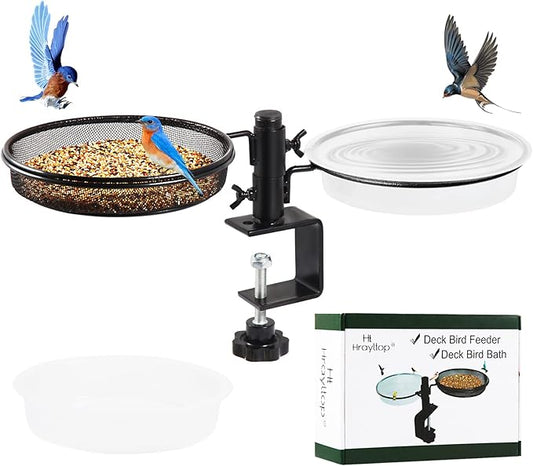 Deck Bird Feeders with Metal Mesh Tray and 2 Water Bowls by HRAYLTOP