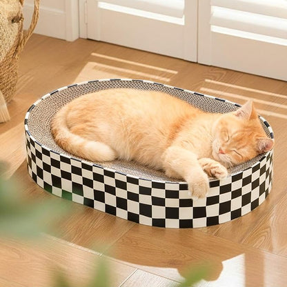 Large Oval Cat Scratcher Bowl, Cardboard Cat Scratching Pad & Lounge Bed by Conlun