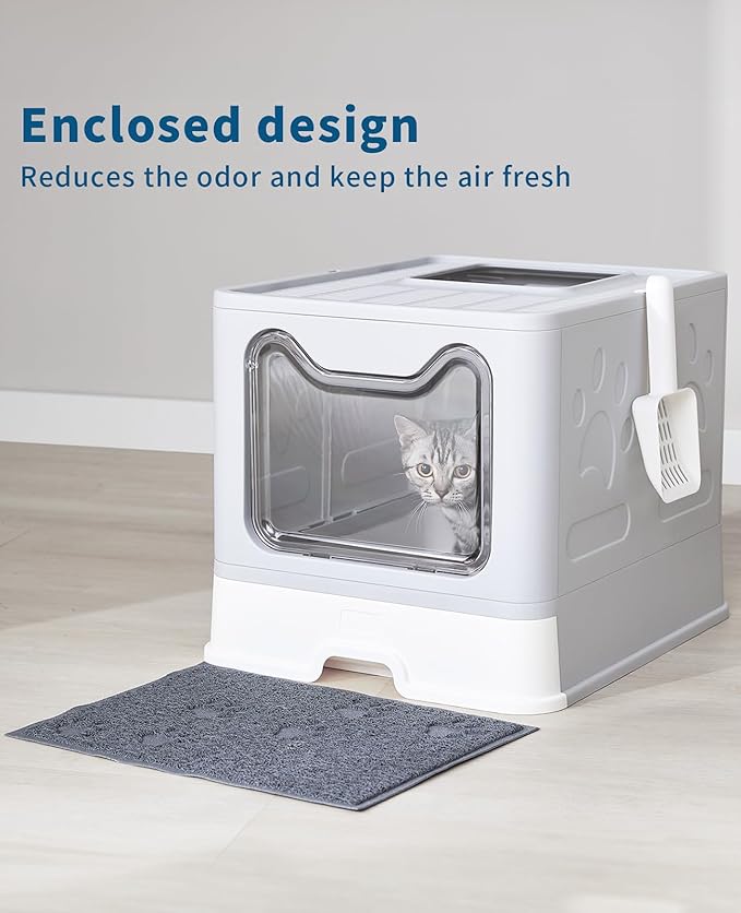 Cat Litter Box with Litter Mat and Scoop, Large Covered Litter Box with Lid - Image 7