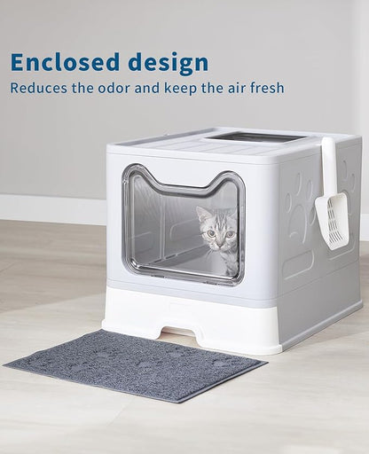 Cat Litter Box with Litter Mat and Scoop, Large Covered Litter Box with Lid - Image 7