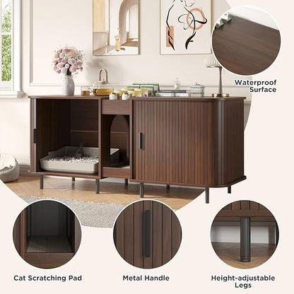 Double Litter Box Enclosure for 2 Cats, Large Indoor Cat House - Image 5