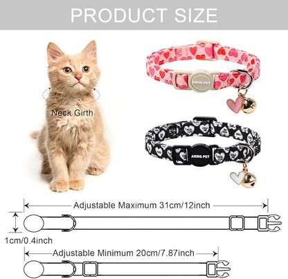ARING PET 2 Pack Valentine's Day Cat Collar, Breakaway Kitten Small Black White - Image 7