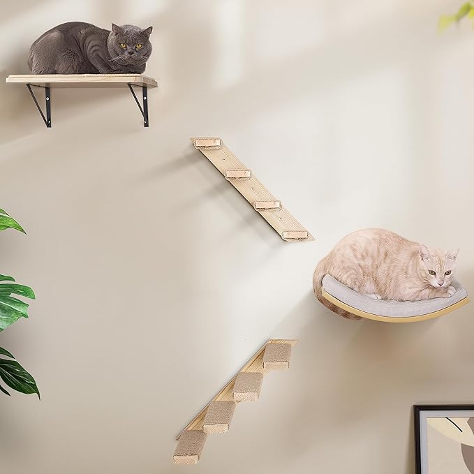 Wooden Cat Wall Steps Shelves Set, Wall Mounted Cats Shelves by PELUOMOZ
