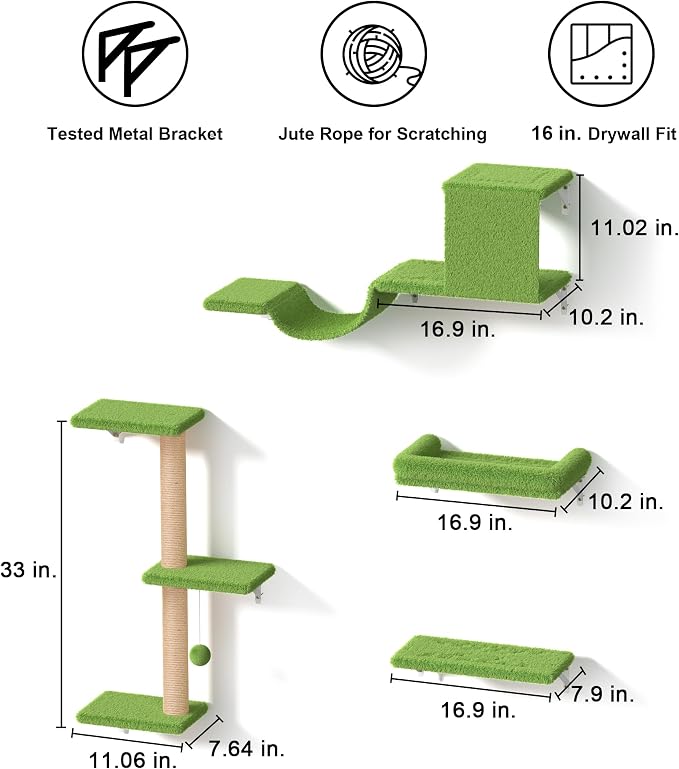FUKUMARU Cat Wall Shelves, Stable & Safe 4 in 1 Cat Furniture Set, Wooden - Image 6