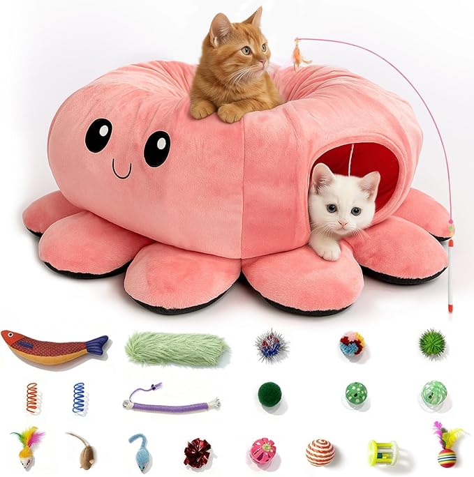 Cat Tunnel Bed with 20 Cat Toys, Collapsible Play Tunnel by FortheHeartbeatinYourLap