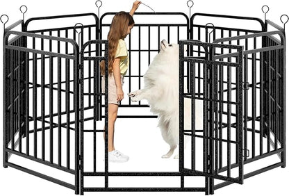 Dog Fence Outdoor 8 Piece Panels 32" Height, Square Steel Pipe by Committedtobetterpetlife