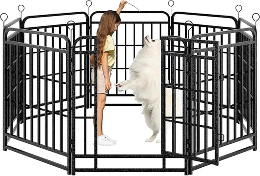 Dog Fence Outdoor 8 Piece Panels 32" Height, Square Steel Pipe by Committedtobetterpetlife