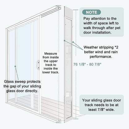 Doggie Door Insert for Sliding Glass Doors, Adjustable Height 76 1/8"-80 7/8" - Image 3