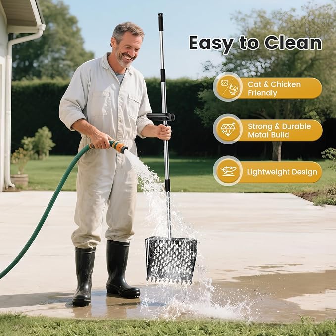 Chicken Poop Scooper and Rake, 2-in-1 Metal Sand Sifting Shovel - Image 5
