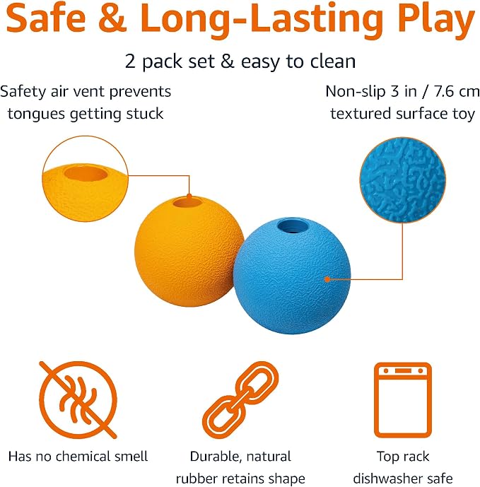 Amazon Basics Interactive Bouncy Durable Rubber Dog Toy Balls, 3 inch - Image 2