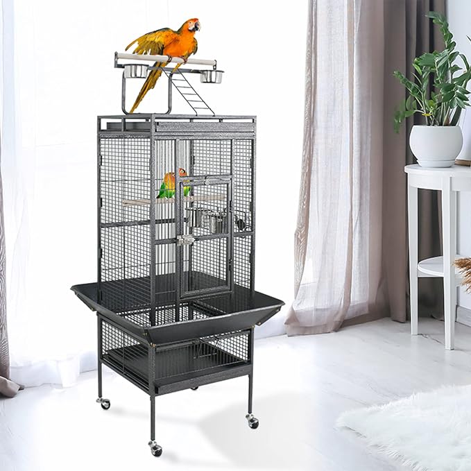 ZENY 61-inch Playtop Parrot Bird Cages, Wrought Iron Large Birdcage - Image 2