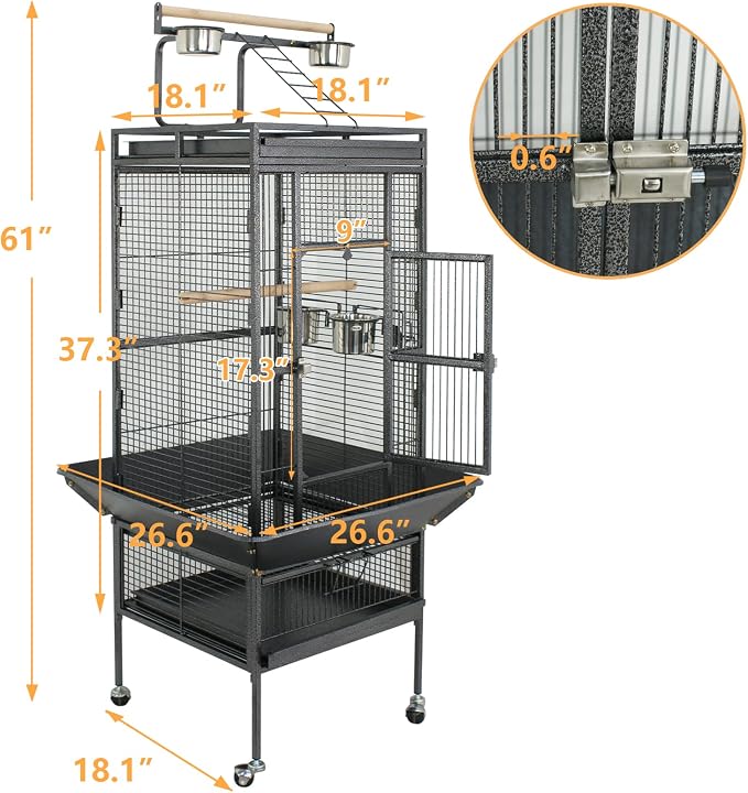 ZENY 61-inch Playtop Parrot Bird Cages, Wrought Iron Large Birdcage - Image 5