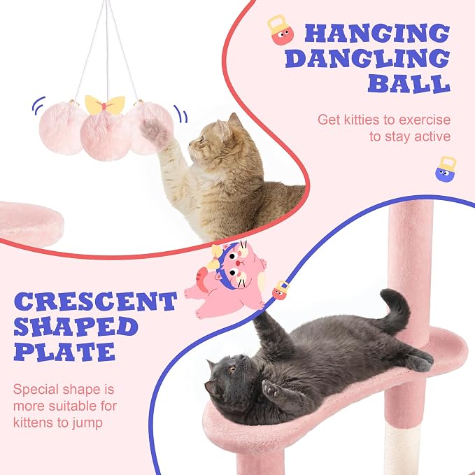 Allewie 55.5 in Cat Tree for Indoor Kitties/Soft Plush Perches/Multi-Level Cat - Image 6