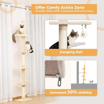 PETEPELA Floor to Ceiling Cat Tree, Cat Tower 5-Tier Height Adjustable - Image 5