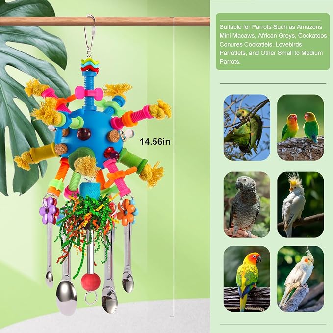 Parrot Toys Bird Toys Perch Pullable Stainless Steel Spoons Colorful Acrylic - Image 2