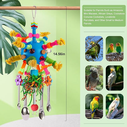 Parrot Toys Bird Toys Perch Pullable Stainless Steel Spoons Colorful Acrylic - Image 2