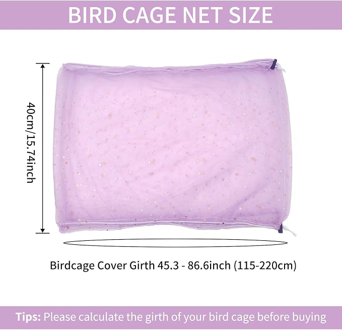 Bird Cage Cover, 45-90'' Adjustable, Universal Nylon Mesh Net, Bird Cage Skirt - Image 2