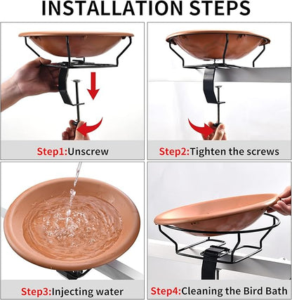 Bird Bath Deck Mounted 12 Inches, Deck Adjustable Steel Clamp 3.5 Inches - Image 4