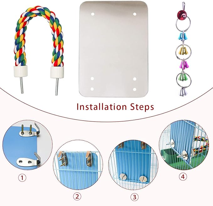 7" Bird Mirror with Rope Perch Bird Toys Swing, Comfy Perch - Image 5