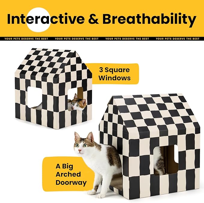 Cardboard Cat House with Scratch Pad & Catnip, Cat Play Scratching House - Image 2