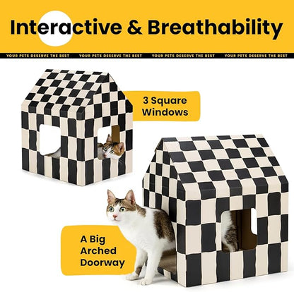 Cardboard Cat House with Scratch Pad & Catnip, Cat Play Scratching House - Image 2