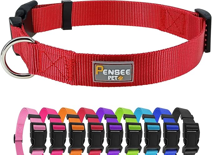 Red Dog Collar Basic Adjustable Dog Collars by Penseepet