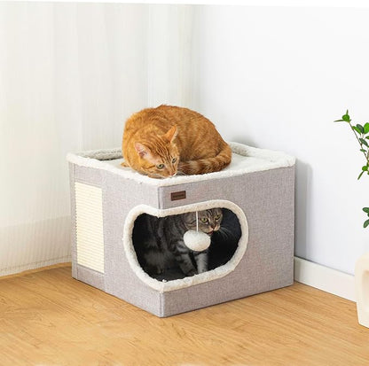 Cat Bed for Indoor Cats Cube House, Covered Cat Cave Beds & Furniture - Image 5