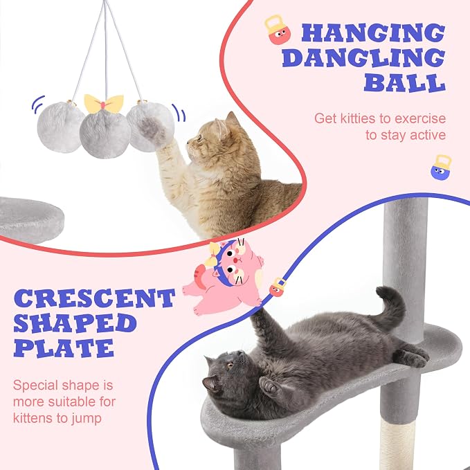 Allewie 55.5 in Cat Tree for Indoor Kitties/Soft Plush Perches/Multi-Level Cat - Image 6