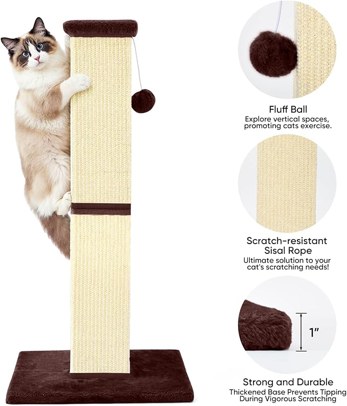 Cat Scratching Post 32 Inch for Indoor Large Cats and Kitten, Nature Sisal Tall - Image 4