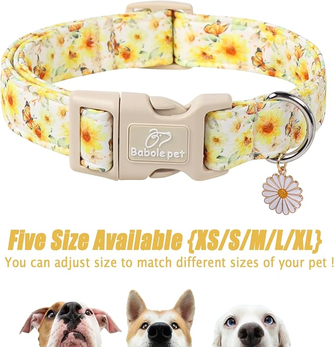 Sunflower Dog Collar, Adjustable Cute Dog Collars - Image 6