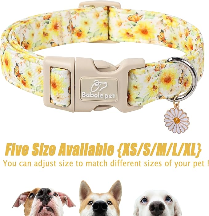 Sunflower Dog Collar, Adjustable Cute Dog Collars - Image 6