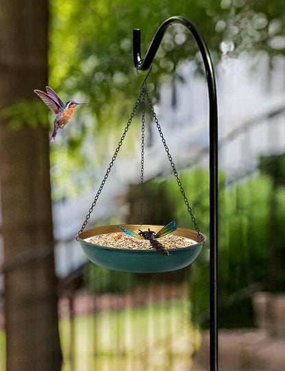 Hanging Birdbath Bird Feeder for Outdoor 11 Inch Green/Bronze Cute Metal Bird - Image 4