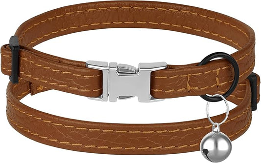 Leather Cat Collar with Buckle and Removable Bell - Image 2