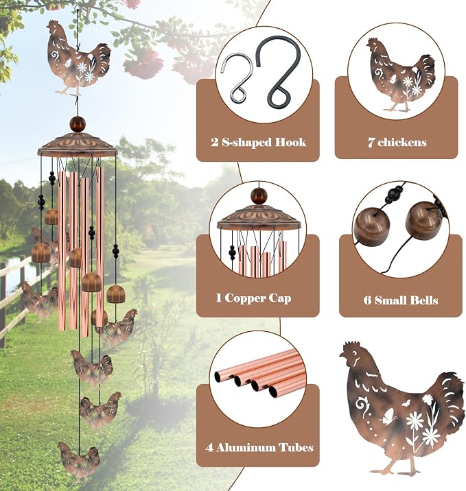 for Women Chicken Wind Chimes for Outside, Decoration for Outdoor - Image 3