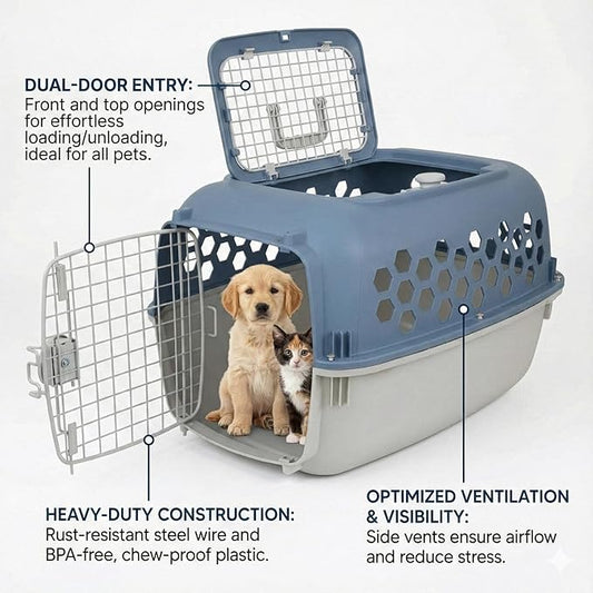 Portable Double Door Plastic Pet Carrier - Image 2