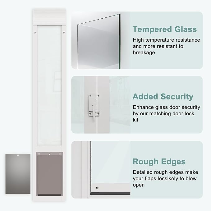 Dog Door for Sliding Glass Doors, Adjustable Height 76 1/8"-80 7/8" Aluminum - Image 3