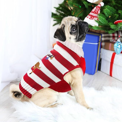 Christmas Dog Sweaters Xmas Pet Outfits Striped Elk Costume Holiday Clothes - Image 6