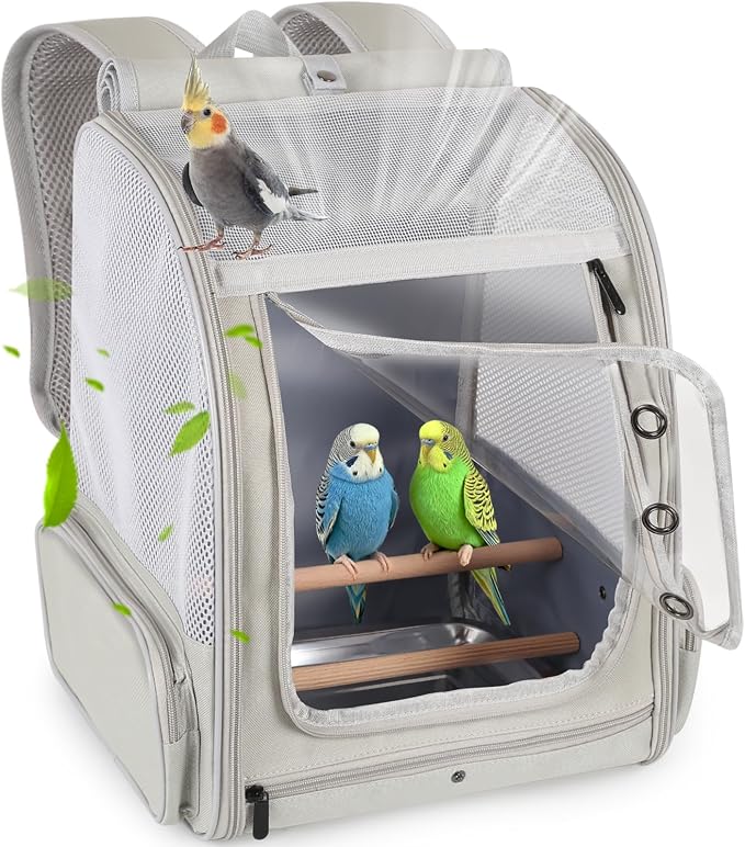 Bird Backpack Carrier with Front Zipper Opening, Portable Bird Travel Carrier by halinfer