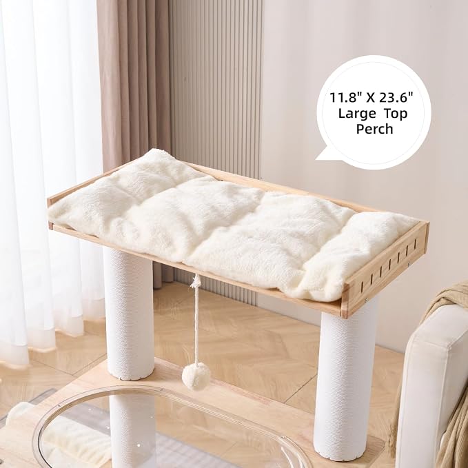 SHENGOCASE Modern Natural Wooden Wood Cat Tree Tower Condo, Extra Large Top - Image 3