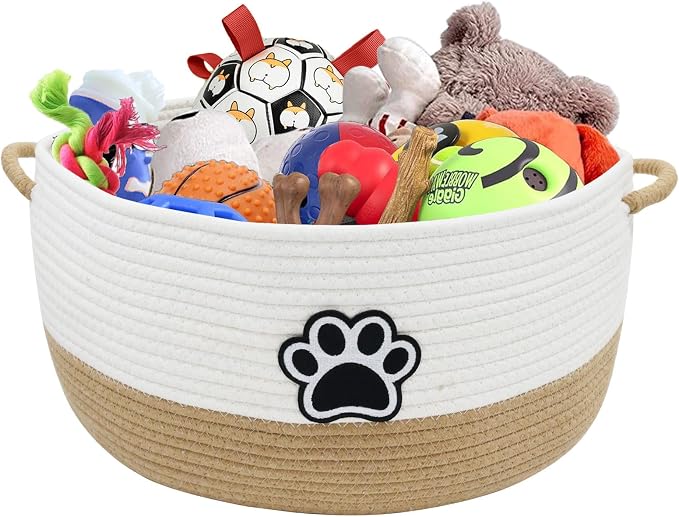 Dog Toy Basket, Large Dog Toy Storage Woven Rope Basket, Dog Toy Bin by Unknown